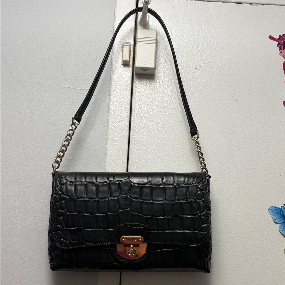 Calvin Klein Black Faux Croc-Embossed Shoulder Bag